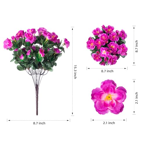 Ivydale Artificial Faux Outdoor Flowers Plants for Outside Spring Decoration, Fake Silk Fuchsia Camellia UV Resistant Realistic for Planter Porch Patio Balcony Garden Home, 3 Large Bundles - color: Purple