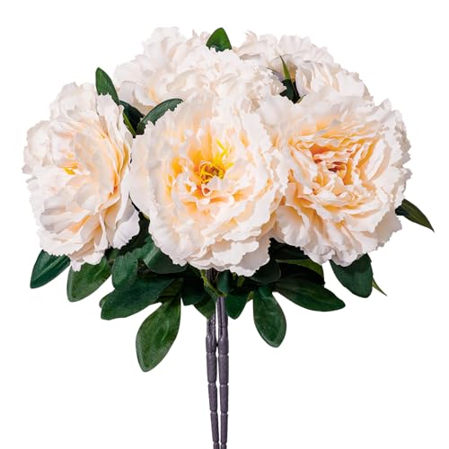 Light Champagne Premium Silk Artificial Peonies, 2 Bouquets (10 Large 5.12" Heads), 13.78" Tall Fake Floral Arrangements for Wedding Centerpieces, Home Decor & Indoor Vase Display - color: Light Champagnek