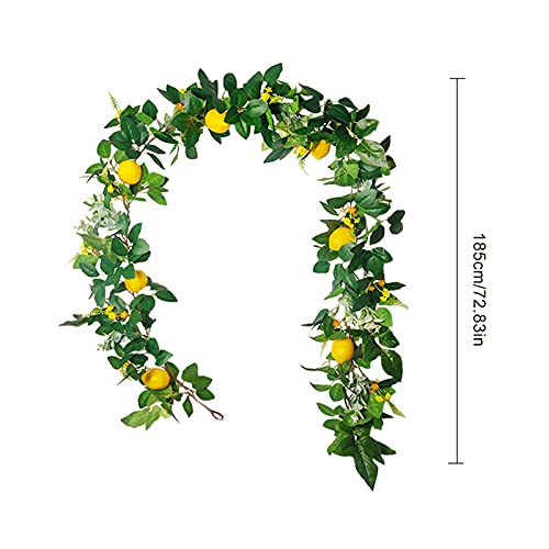 6 Ft Artificial Lemon Garland, Spring Greenery Garland with Lemons and Flowers, Summer Fruit Garlands Wreath for Front Door Wall Table Wedding Decor