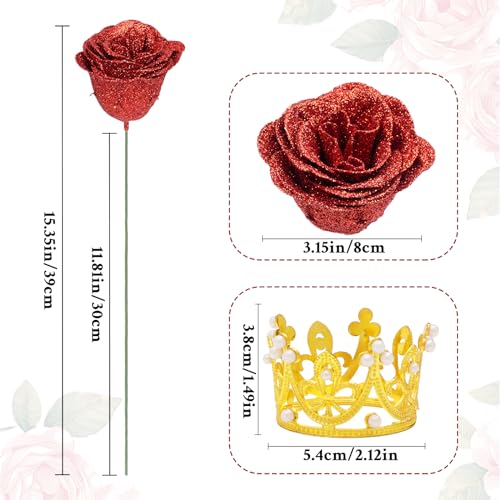Waipfaru Red Glitter Roses Bouquet, DIY Flowers Bouquet, Birthday Gifts for Women Mom Grandma Wife Girlfriend, 24 Pcs Fake Rose for Valentines, Mothers Day, Anniversary, Graduation Gifts - color: Red, size: 24pcs