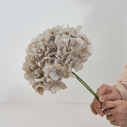 Artificial Hydrangea Flowers Coffee Heads 10 Fake Hydrangea Silk Flowers for Wedding Centerpieces Bouquets DIY Floral Decor Home Decoration with Stems(VASE NOT Included) - color: 10pcs Coffee, size: Large