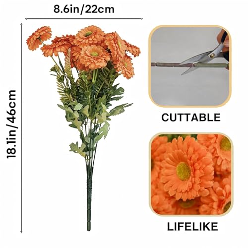 Artificial Mums, Outdoors Faux Fall Flowers Plants for Autumn Home Decor, 10 Bundles Natural Texture Daisy UV Resistant Indoor Festival Decoration for Wedding, Yard, Patio, Porch...(Orange) - color: Orange