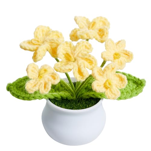 Knitting Crochet Flowers Cute Handmade Yellow Flower Plants Gifts for Women Teacher's Day Birthday Anniversary Valentines Christmas Decor for Car Dashboard Home Office Desk Accessories Things - color: Yellow