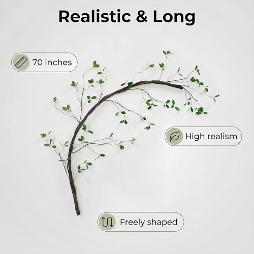 1 Piece Bendable customshapes Artificial Plant Trunks Branches 70-inch ficus Leaf Vines Evergreen Hanging Garlands for Home Wedding Garden Balcony Railing Outdoor Tent Decor