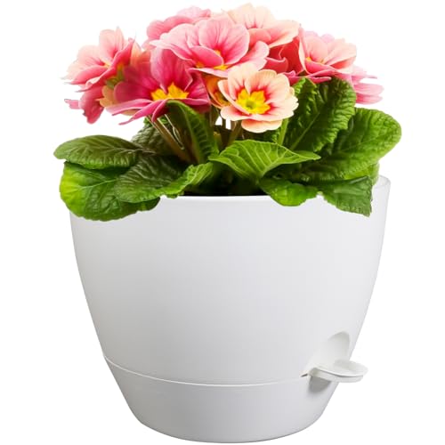 Meowell 12 inch Large Self Watering Pots for Indoor Outdoor Plants, Plant Pots with Mesh Drainage Holes for Garden House Plants, Plastic Planters with Reservoir for Flower Plants, White - color: White, size: 12inch B
