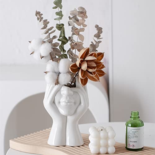 Ceramic Face Vase, White Flower Vases for Decor Female Form Head Half Body Vase Boho Unique Decorative Modern Style for Home Living Room Office Book Shelf (Medium) - color: C(medium)