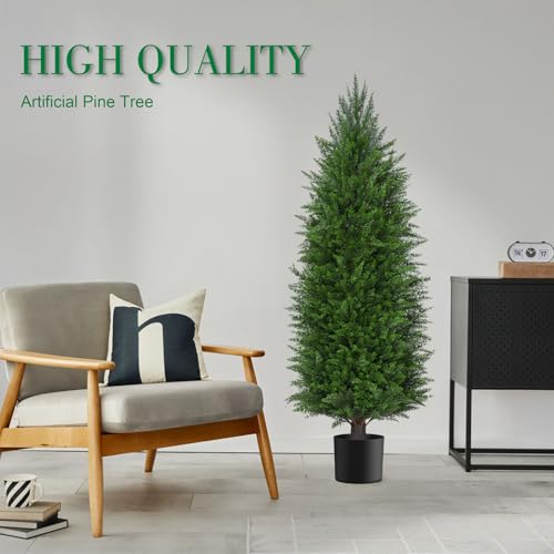 AOKIIE 3FT Artificial Cedar Topiary Trees UV Protection for Outdoor 2PCS | 36 Inch Tall UV Protection Fake Cypress Trees for Outdoors, Potted Pine Plants for Patio, Porch, Home, Doorway Decor - size: 3FT