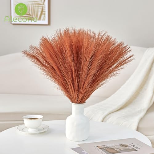 Alecono 30Pcs Pampas Grass Decor 17.7 Inch, Artificial Faux Fall Orange Pampas for Floral Arrangement, and Vase Filler for Boho Home Wedding (No Vase) - color: Orange, size: 30pcs