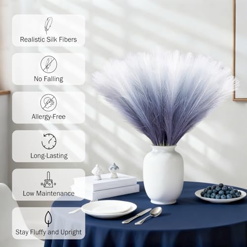 TORONTOKYO Navy Blue Pampas Grass Decor, 50Pcs 21.6 inch Artificial Faux Pompas Grass Small Fluffy Arrangement for Wedding Boho Home Decor Vase Filler - color: Navy Blue, size: 21.6inch-50Pcs