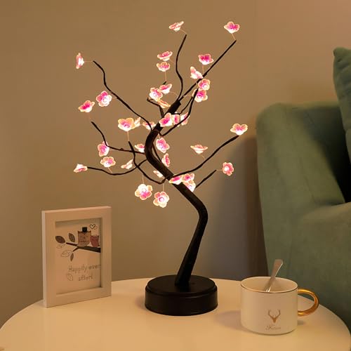 PXBNIUYA 36 LED Cherry Blossom Sparkly Fairy Spirit Tree Lights, Twinkling Tree 3AA&USB Powered, Tabletop DIY Artificial Tree Lamp for Bedroom Christmas Indoor Room Decor Lights (Warm White) - color: 36 Led Cherry Blossom Warm White, size: 1ft 8in