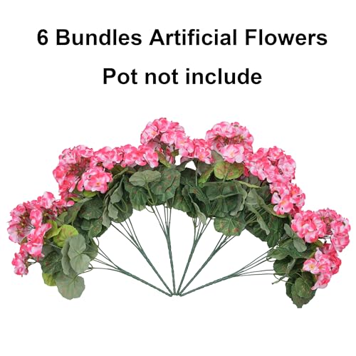 Fake Geraniums Artificial Flowers for Outdoors Outside, 6 Bundles Pink Silk Geraniums Fake Flowers Plants UV Resistant Realistic Faux Flowers for Outdoor Planters Garden Balcony Yard Porch Indoor - color: Pink