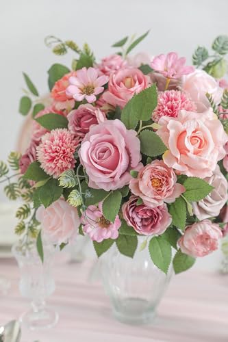 Artificial Flowers Combo Dusty Pink Silk Fake Flower for DIY Wedding Bridal Bouquets Floral Arrangement Birthday Cake Table Centerpieces Baby Shower Graduation Ceremony Party Home Decor - color: Dusty Pink