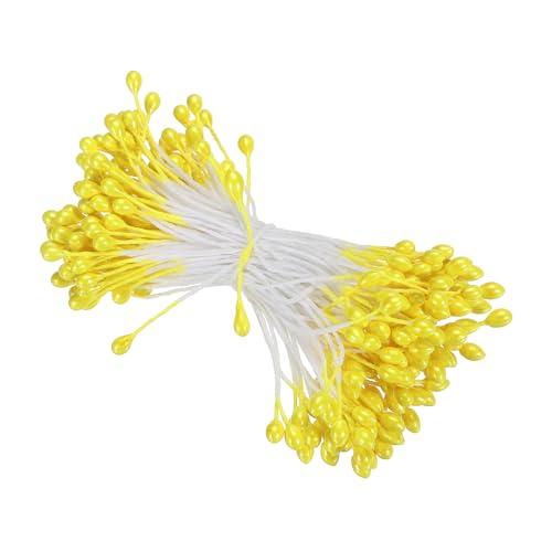 PATIKIL 3mm Double Heads Flower Stamen, 150 Pcs Artificial Flower Stamen Pistil Matt Pearl Floral Stamen for DIY Christmas Card Wedding Decoration, Yellow - color: Yellow