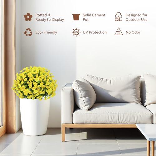 24" Artificial Potted Plants Outdoor Set of 2, UV Resistant Faux Yellow Flowers with Eucalyptus, Decorative Plants in Pots for Front Porch, Patio & Entryway - color: Yellow, size: 24in Morning Glory Eucalyptus