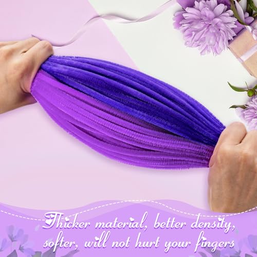 Peryiter 371 Pcs Pipe Cleaners Flowers Kit, Pipe Cleaners Chenille Stems Bulk with Floral Wire Gardening Tape Stamen, Fluffy Limpiapipas para Flores for DIY Mother's Day Decor(Purple) - color: Purple