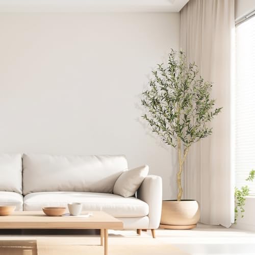 Realead Faux Olive Tree 6ft - Tall Olive Trees Artificial Indoor with Natural Trunk and Lifelike Leaves - Fake Olive Tree with Pot for Modern Home Office Living Room Decor - size: 6ft