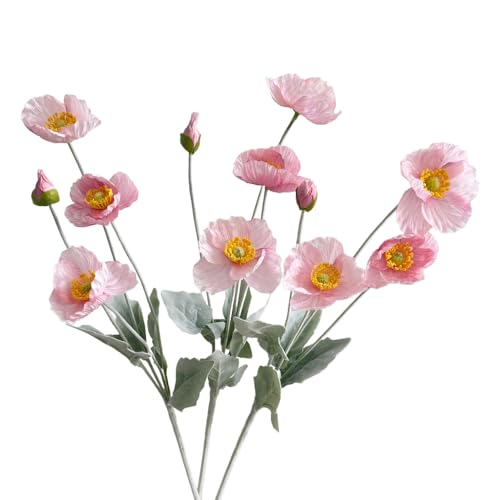 Poppies Flowers Artificial,Ranunculus Artificial Flowers,Silk Flowers with Stems,Faux Flower Stems for Wedding,Party,Garden Outdoor Indoor Decor Flower Arrangements for Table (3, Rose Pink) - color: Rose Pink