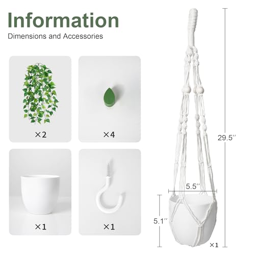 DREAMLOOM Fake Hanging Plants with Pot, Artificial Pothos Hanging Plants with Macrame Hanger for Indoor Decor, Fake Hanging Vines Faux Greenery for Home Kitchen Office - color: Pothos