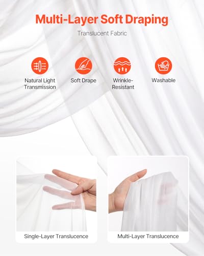 VEVOR Artificial Wedding Arch Flowers Kit, White Wedding Arch Flowers with Drapes Kit (Pack of 3) - 2 Pcs Floral Arrangement, 1 Pcs Sheer Drapes, for Ceremony Bouquets Reception Backdrop Decoration - color: White, size: 3 Pcs
