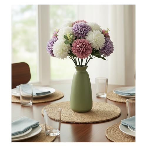 Artificial Silk Chrysanthemums with Eucalyptus, 12" Faux Mums | 12 Stems (Purple, White, Fuchsia) + 3 Eucalyptus, Plastic Stems Bendable, for Home Table Wedding Party Office Decor - size: 15pcs