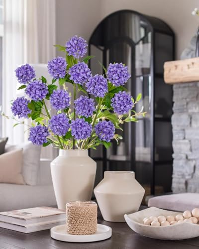 DILATATA Faux Hydrangea Flowers 30" Blue Artificial Hydrangea Spray with 5 Flower Heads, 3 Per Bag.Faux Hydrangeas Silk Flowers Fake Hydrangeas for Indoor Outdoor Wedding Table Centerpieces Decor - color: Purple