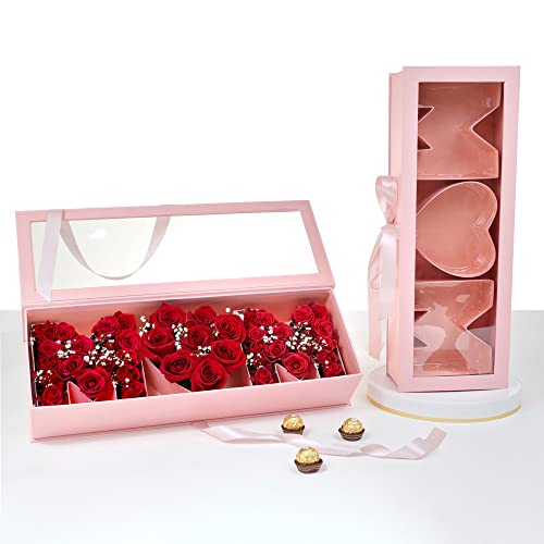 UNIKPACKAGING “MOM” Flower Gift Letter Shaped Fillable Box, with Plastic Liner, Size 22″ x 8″ x 4″ inches, for Luxury Style Flower and Gift Arrangements (Pink) - color: Pink
