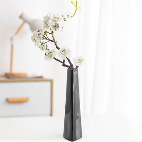 7 Inch Black Ceramic Vase, Modern Minimalist Tapered Triangle Bud Vase, Single Stem Floral Arrangement Holder Tabletop Vase for Home Office Wedding Decor