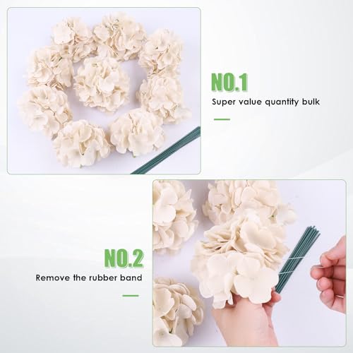 AVIVIHO 65pcs Fake Flowers Beige Hydrangea Artificial Flowers Bulk (Not Squished, No Steaming Need) Silk Flowers with Stems for Wedding Decor,Home,Baby Shower,Table Centerpieces Decoration - color: Beige, size: Medium