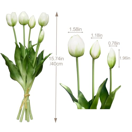 10 Pcs Fake Tulips Tulips Artificial Flowers Real Touch Fake Flowers Artificial Flower Bouquet for Home Table Party Wedding Decoration (White) - color: White