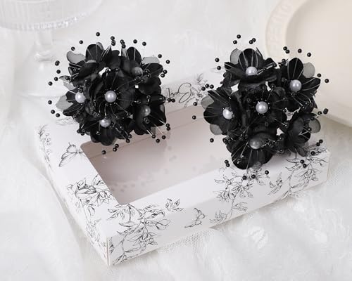 72PC Artificial Silk Pearl Spray Craft Flower for Home Craft Decor DIY Wedding Bridal Veil Headband Dress Cake Topper Embellishment Scrapbook Favor Corsage Floral Bouquet Arrangement (Black) - color: Black