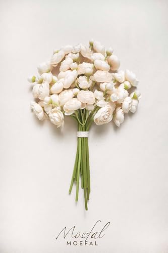 Ranunculus Artificial Flowers 18pcs, Faux Silk Mini Ranunculus Bulk Fake Wedding Filler Flowers for DIY Bouquets Centerpieces Bridal Shower Decorations Arrangements, Cream - color: Cream