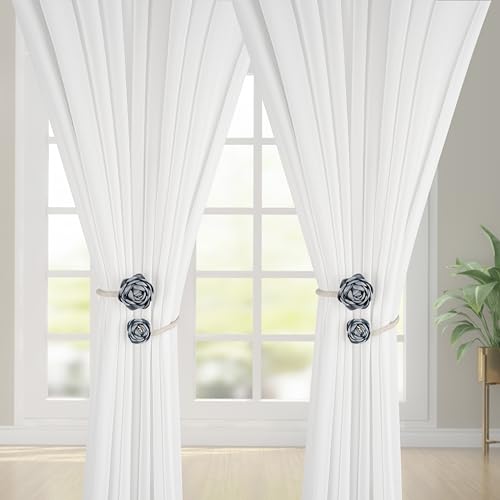 SUQ I OME 2 Pieces Handmade Artificial Rose Flower Curtain Holdbacks,Curtain Tiebacks Clips Creative Window Drape Twist Tie Backs European Style Curtain Holders Decorative Draperies Holdbacks (Blue) - color: Blue