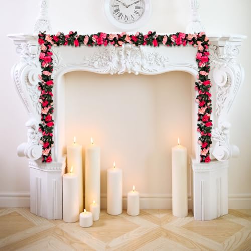 8Pcs 63Ft Pink Rose Garland, Fake Flower Vines, Artificial Vine Flowers, Rose Hanging Garland for Party Wedding, Garden, Room Table, Christmas, Backdrop Wall Arch Decor - color: Pink, size: 8Pcs-63Ft