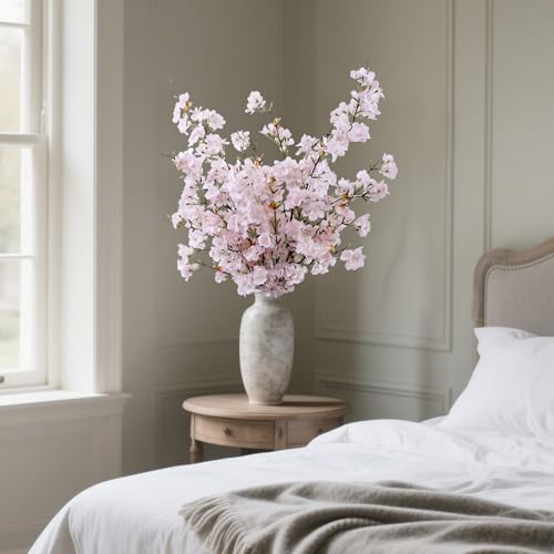 4pcs Silk Cherry Blossom Branches Artificial Flowers for Spring Tall Vase Decoration,40" Long Stem Fake Sakura Flowers for Home Wedding Party Bedroom Table Centerpiece Arrangement Decor(Pink) - color: Pink