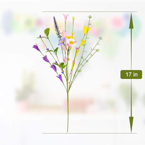 JINGHONG Artificial Spring Flowers 12 Pack Floral Picks 17” Flower Stems with Forsythia and Green Leaves for Spring Summer Flower Arrangements Centerpieces Indoor Outdoor Decorations