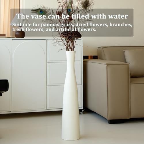 Ceramic Tall Floor Vase, 29" Tall Terracotta Large Decorative Vases for Rustic Modern Boho Home Decor, Living Room Decoration, Big Standing Vase for Pampas Grass, Flowers, Dried Flowers - color: White
