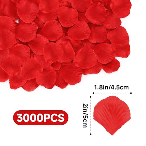 Anwyll 3000Pcs Red Rose Petals - Artificial Faux Flowers Fake Rose Petals for Wedding Proposal Engagement Romantic Night Anniversary Valentine's Galentine's Day Decoration Home Room Party Decor - color: Red