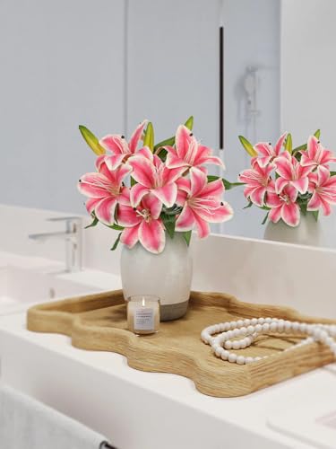 Artificial Tiger Lily Silk Flowers - 3 Pcs Faux Lily Flower 14.9" Fake Lilies Bouquets Faux Stargazer Lilies Stem with 6 Heads & 3 Buds for Indoor Outdoor Home Table Wedding Decor (Bright Pink) - color: Bright Pink