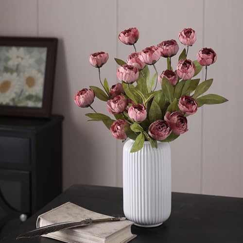 VIERENA 6 Pcs Faux Silk Peony Artificial Flowers for Vase -27", Bulk Fake Peonies Branches with Stems for DIY Bouquet Centerpieces Wedding Fillers Arrangements Shower Decorations (Warm Pink) - color: Warm Pink
