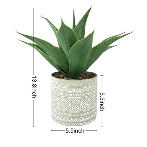 Artificial Potted Plants, 13.8" Artificial Succulent Fake Aloe, Large Faux Aloe Plant in Pot for Home Office Room Bedroom Kitchen Garden Decor (Grey)