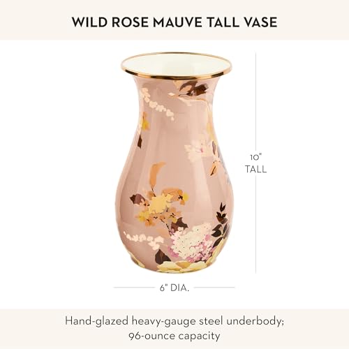 MACKENZIE-CHILDS Tall Enamel Vase, Unique Flower-Vase Decor for Living Room, Wild Rose Mauve - color: Mauve Wild Rose