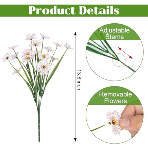 Bassion 24 Bundles Artificial Flowers for Outdoors Decoration, UV Resistant White Silk Fake Faux Flowers Artificial Plants for Outside Window Box Porch Garden Home Decor - color: White