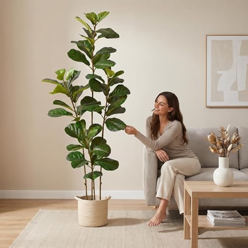 Warmplants 6ft Tall Artificial Fiddle Leaf Fig Tree with White Planter, Faux Ficus Lyrata Tree for Indoor Home Office Living Room Decor - color: Fiddle, size: 6ft
