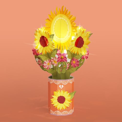 Lovepop Sunflower Sunshine Light-Up Bouquet - 3D Pop Up Paper Flower Bouquet for Her, Women, Mom, Friend (Birthday, Get Well, Thinking of You, Mother's Day) 12 Inch - Blank Notecard & Envelope Included - color: Sunflower Sunshine Light-Up Bouquet