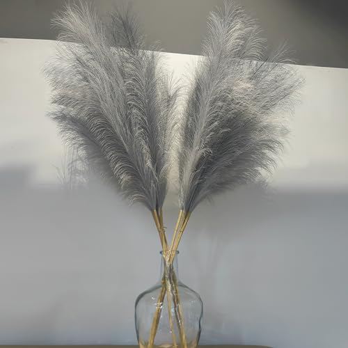38" 10 Stems Faux Pampas Grass Tall - Grey Tall Pampas Grass Decor Pompas Floral Arrangement and Vase Filler for Boho Home Wedding Mothers Day Decoration - color: A-grey