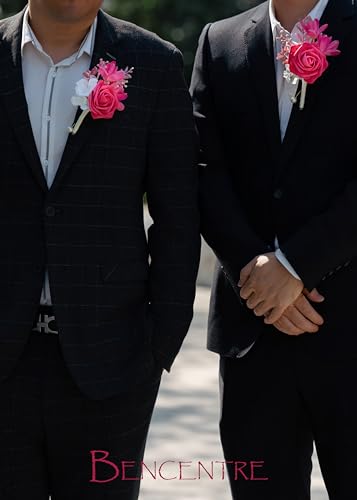 Hot Pink Boutonniere for Men,Prom boutonnieres,Groom and Groomsmen Boutonniere for hot Pink Wedding Ceremony Anniversary, Formal Dinner Party and Grad Night (Set of 6) - color: Hot Pink, size: set of 6