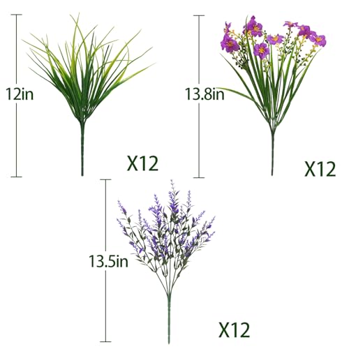 36 Pcs Artificial Flowers for Outdoors, Faux Artificial Plants UV Resistant Fake Plants Outside for Planter Porch Window Home Patio Yard Garden Decor (Mixed Purple) - color: Purple, size: 36 Pcs