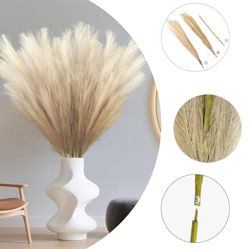 Torontokyo 8Pcs Beige Brown Faux Pampas Grass Tall Decor, 35.4” Fluffy Artificial Pompous Grass Branches, Large Pampas Grass Reed Stems for Floor Vase Filler, Wedding, Baby Shower, Home and Boho Decor - color: Brown, size: 35.4inch-8Pcs
