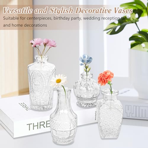 Set of 40 Glass Bud Vases, Small Clear Glass Vases in Bulk, Mini Vintage Embossed Flower Vase for Wedding, Centerpieces, Birthday Party, Home Table Decorations, Baby Shower (Clear) - color: Clear