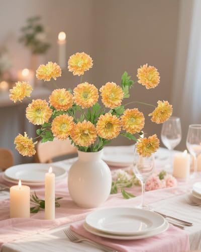 Coferset 6pcs Artificial Silk Mums Flowers Realistic Chrysanthemum Stems 22" Fake Gerbera Daisy for DIY Bouquet Centerpieces Floral Arrangements Vase Fillers Wedding Shower Decorations(Orange) - color: Orange